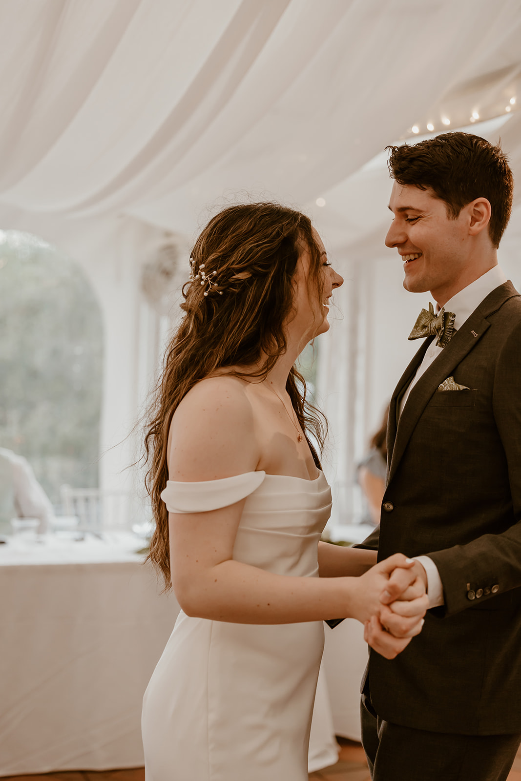 Bride and groom dancing during their wedding reception