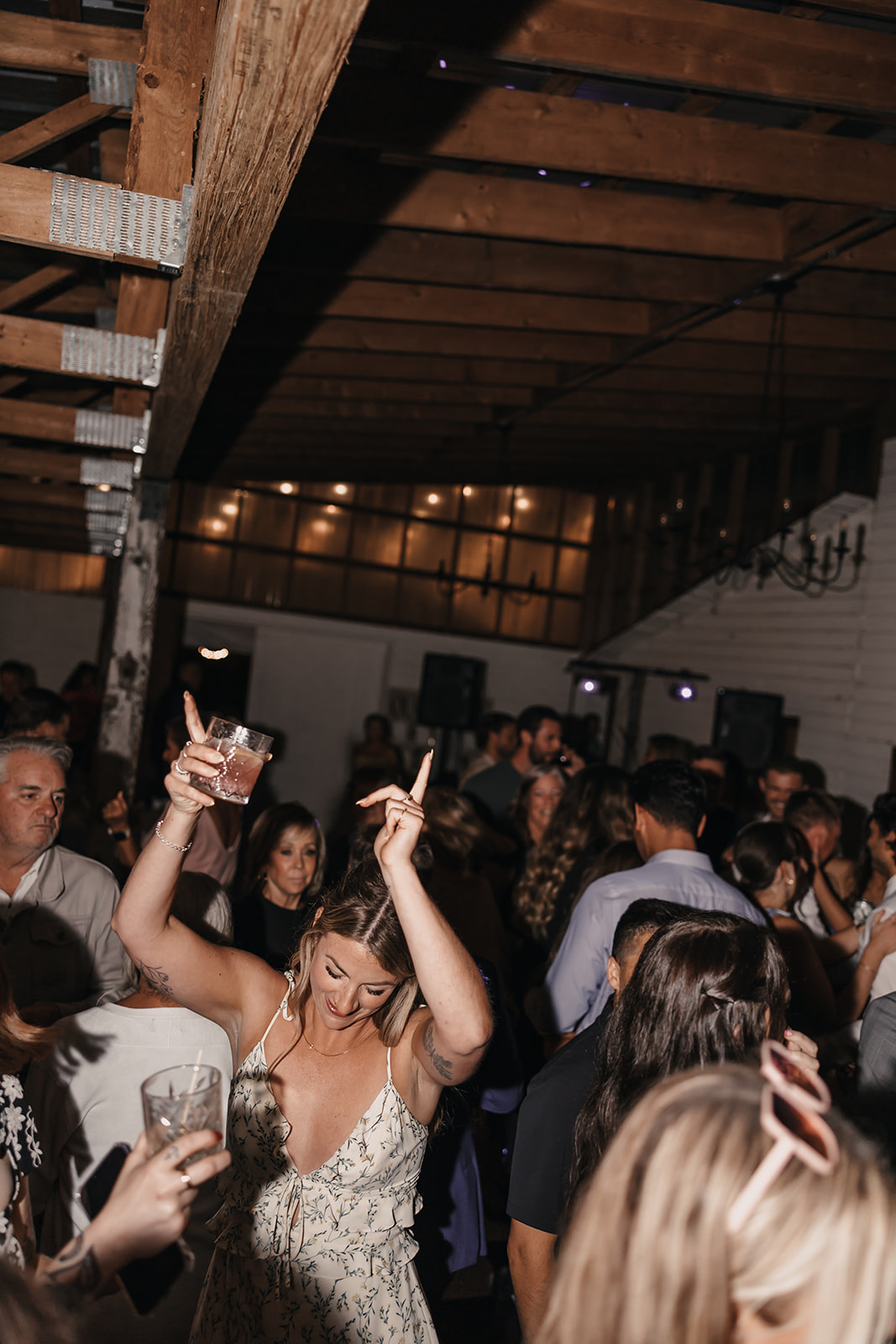 Wedding guests dancing at a wedding reception