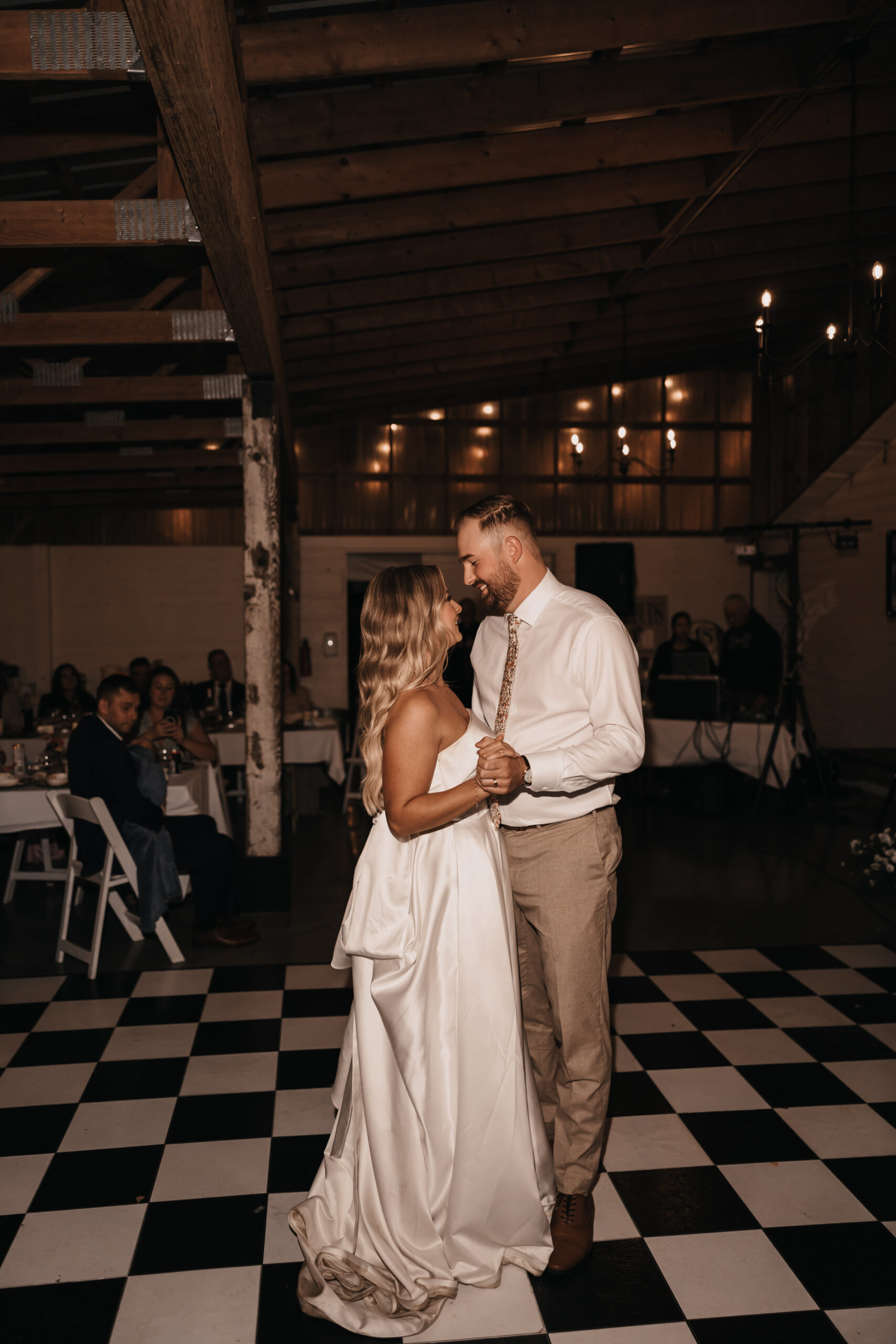 Bride and groom dancing